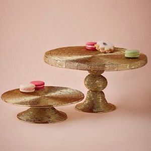 BHLDN spun gold cake stand pair